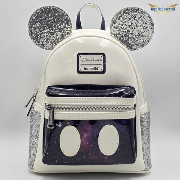 Loungefly Disney Mickey Mouse Space Mountain Sparkle White Mini Backpack New